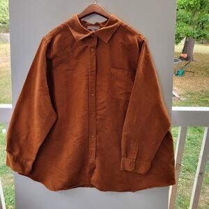 Woman Within Woman's Shirt Size 22-24 1X Long Sleeve Faux Suede Blouse Caramel